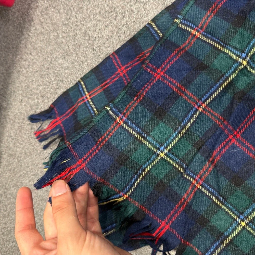 Pendleton Scarf Unisex OS Blue Green Plaid Fair Wool Tartan Fringed USA Made